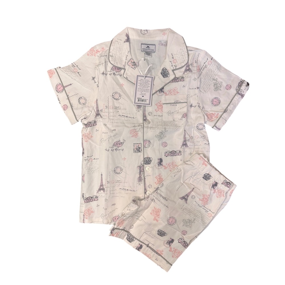 Petite Plume Girls Paris Musings Classic Short Pajama Set Cotton Blend Size 7